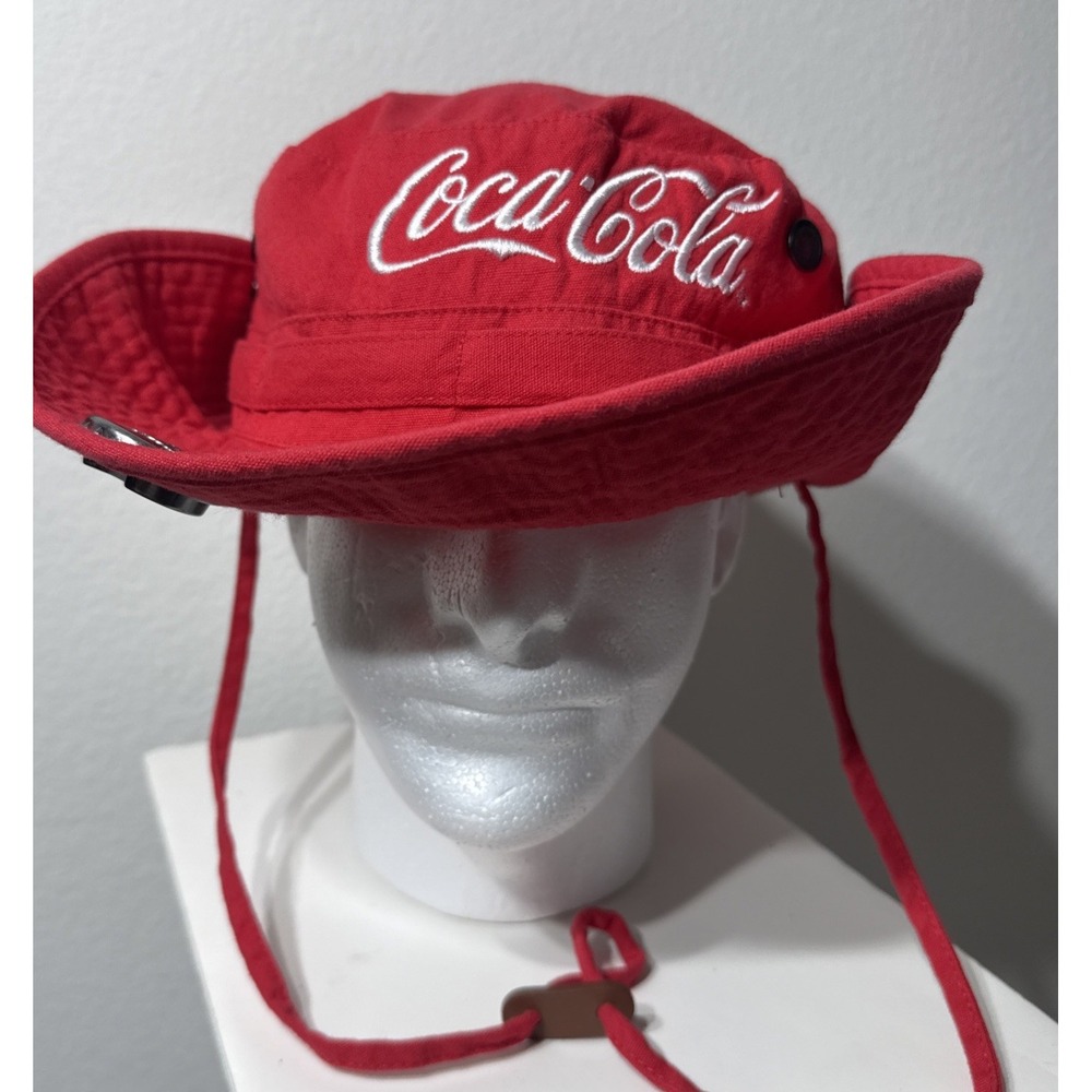 Coca-Cola Red Embroidered Bucket Boonie Hat Bottle Opener Promo Hiking Camping